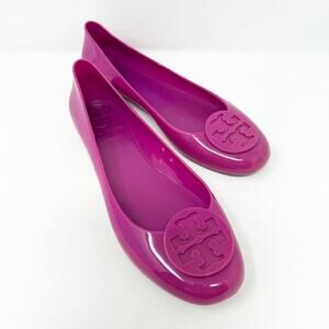 Tory Burch Magenta Rubber Ballet Flats Women's Size 9.5 EUC T Logo Detail